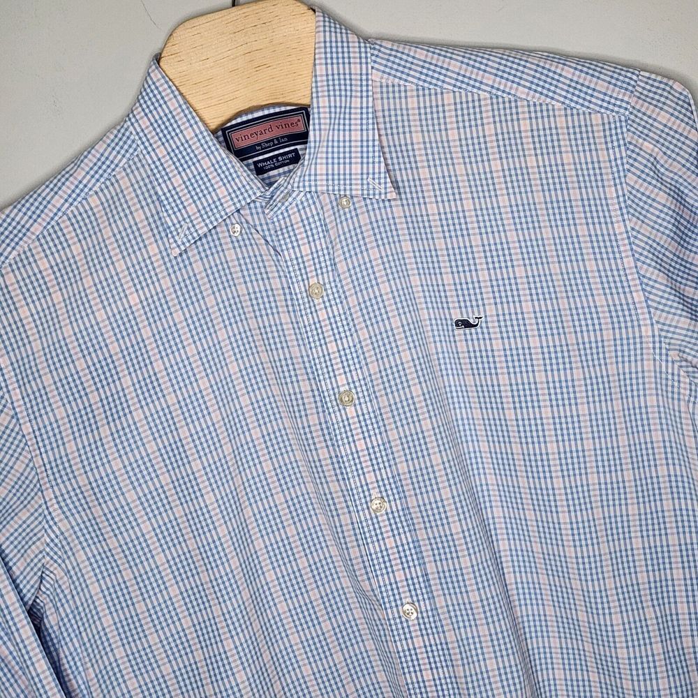 Vineyard Vines Shirt Adult Men's L Large Pink Blue Whale Performance Button Down